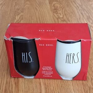Clearance Rae Dunn Wine Glasses 2 Pc Insulated His Hers Wedding Tumblers Set NWT